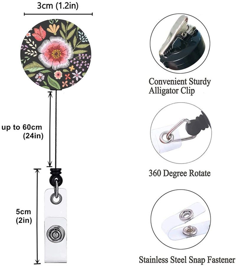 Bosketo Badge Reel Retractable Badge Holder Carabiner with Alligator Clip On ID Card Holders (Amazing Floral 3pack) - Image 3